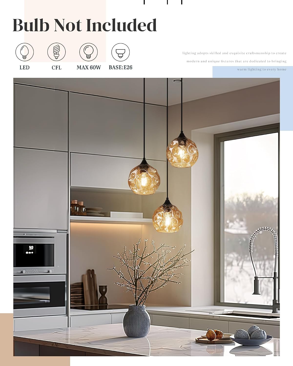 Hammered Glass Amber Linear Cluster Pendant Lamp