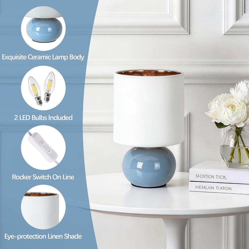 Blue Ceramic Bedside Table Lamps Set of Two