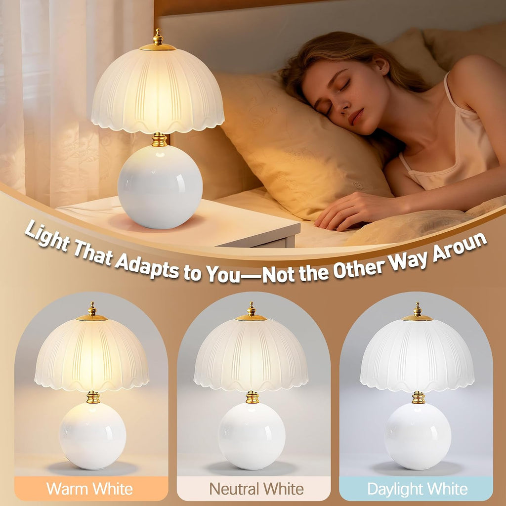 White Ceramic Mushroom Bedside Table Lamp