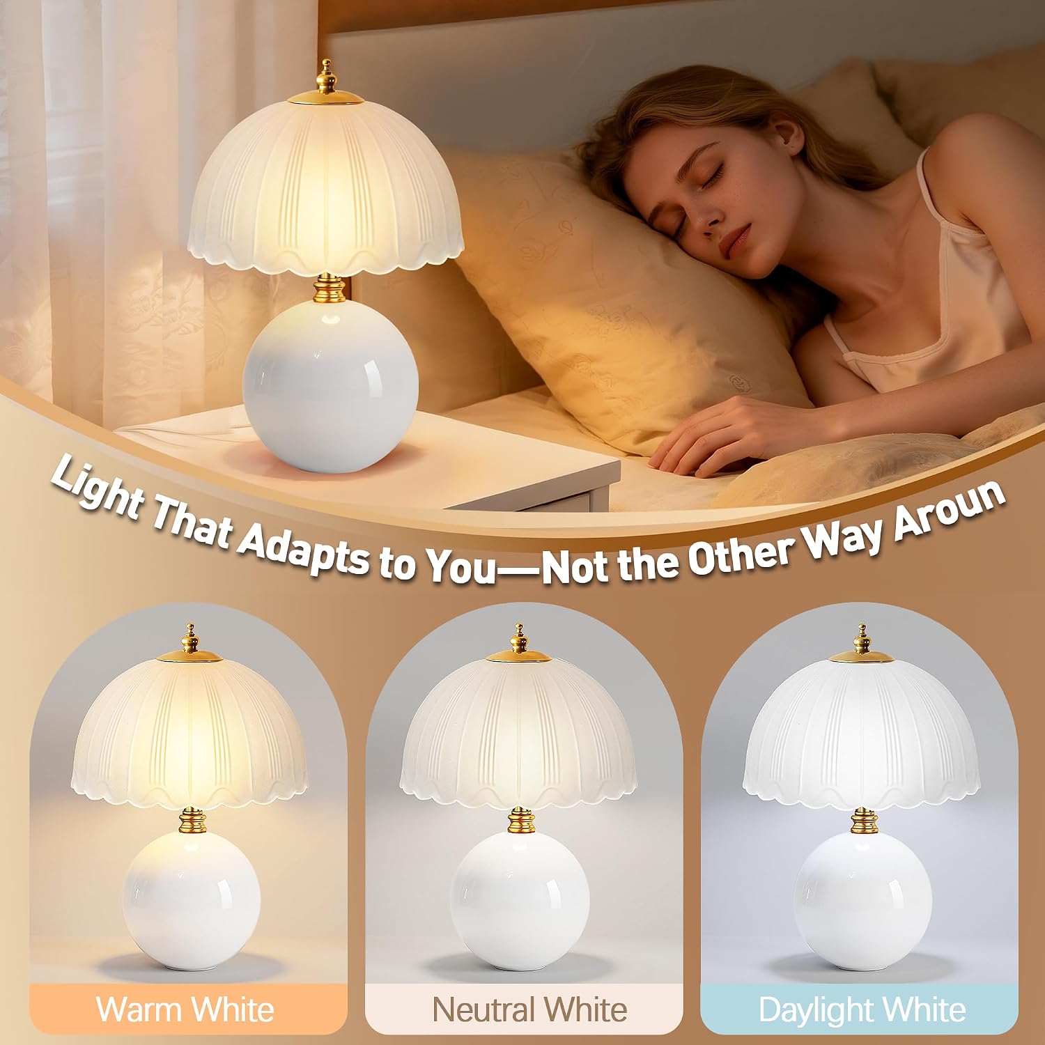 White Ceramic Mushroom Bedside Table Lamp