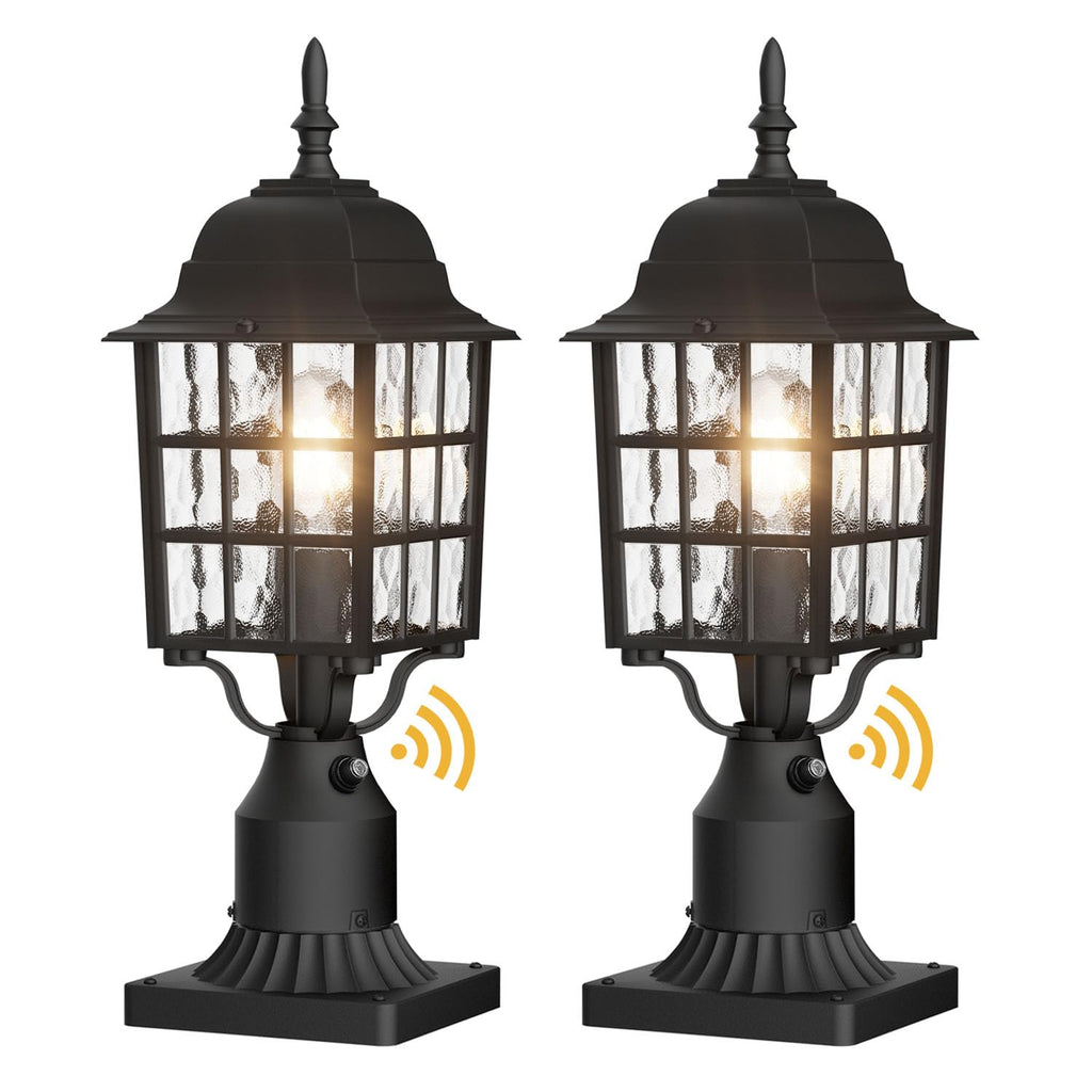 Black Ripple Glass Post Lamps Set of Two