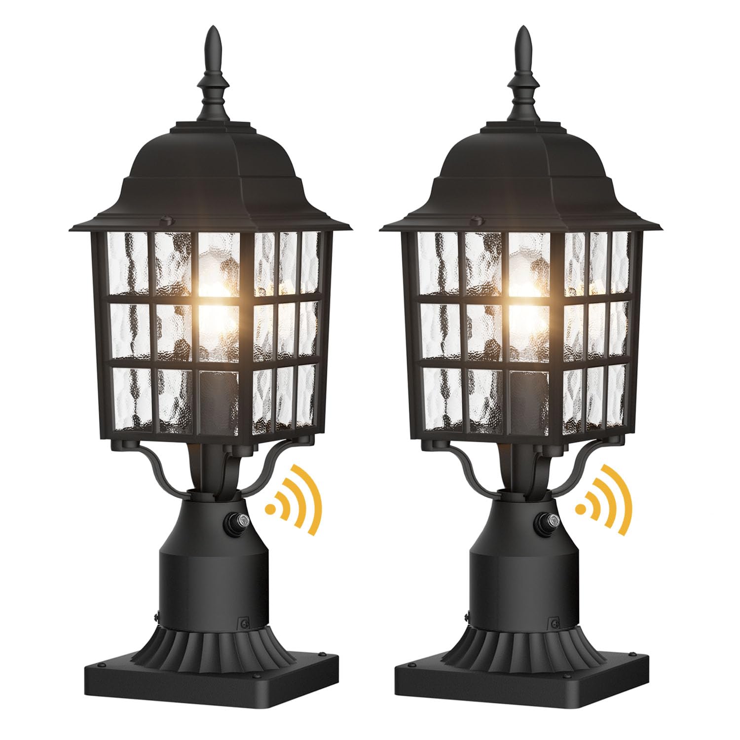 Black Ripple Glass Post Lamps Set of Two