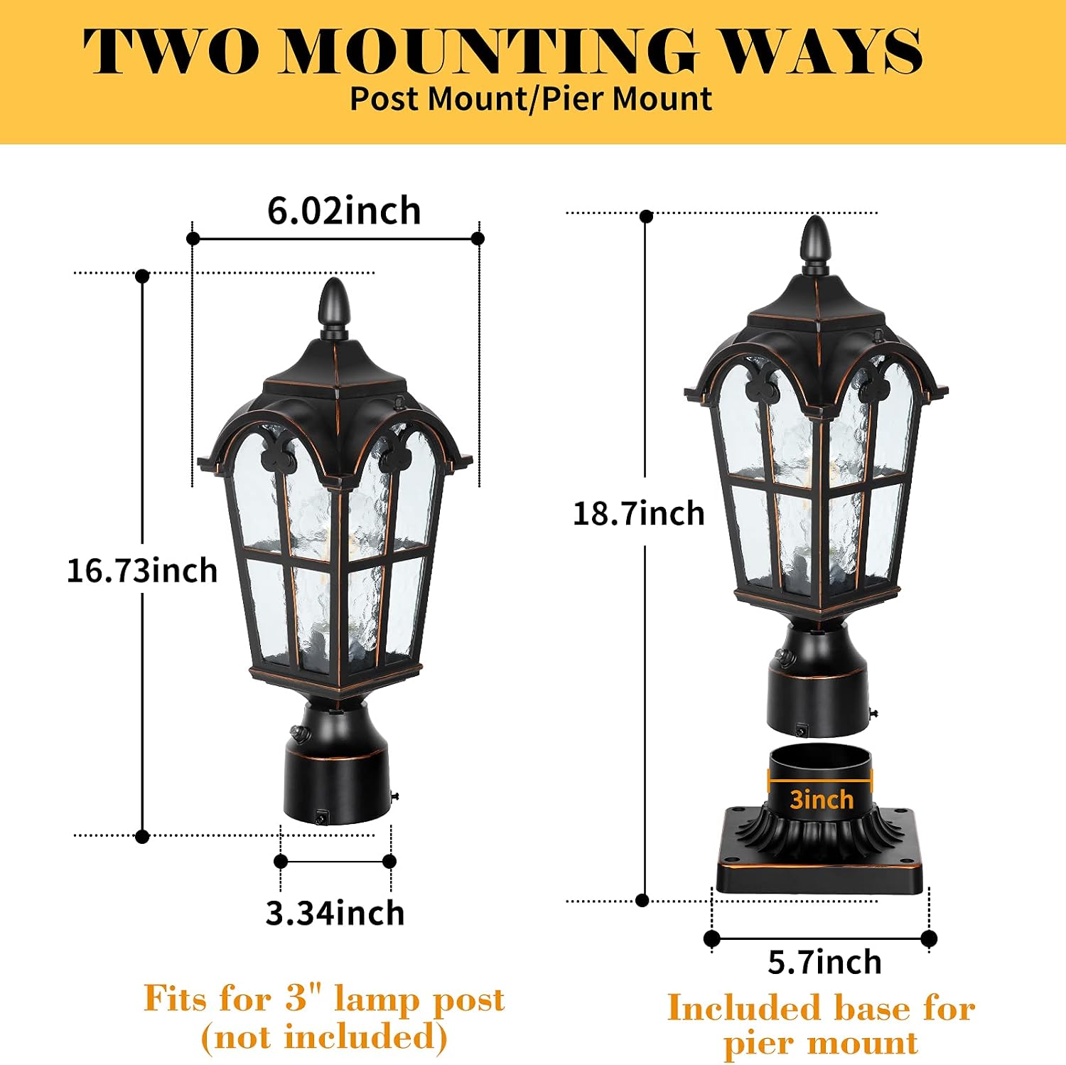 Roman Black Dusk Dawn Glass Outdoor Post Lantern