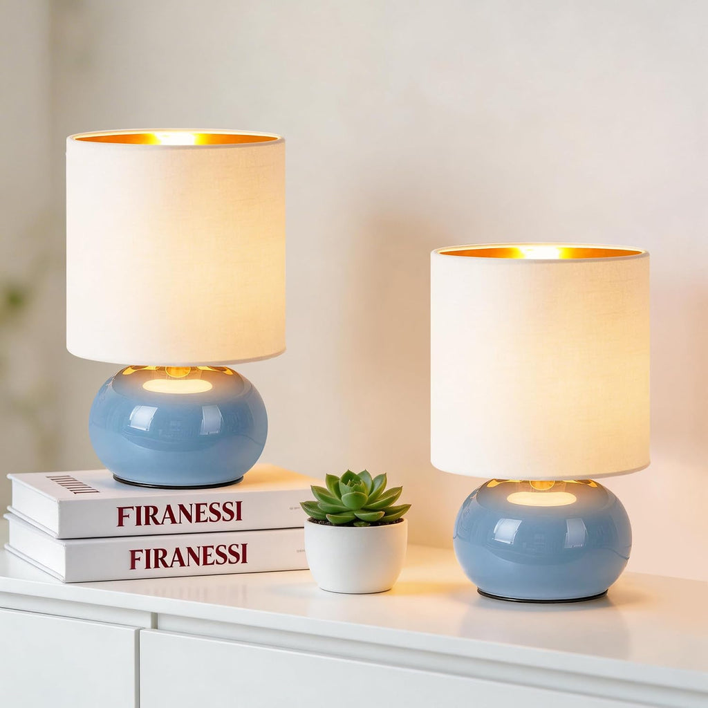 Blue Ceramic Bedside Table Lamps Set of Two