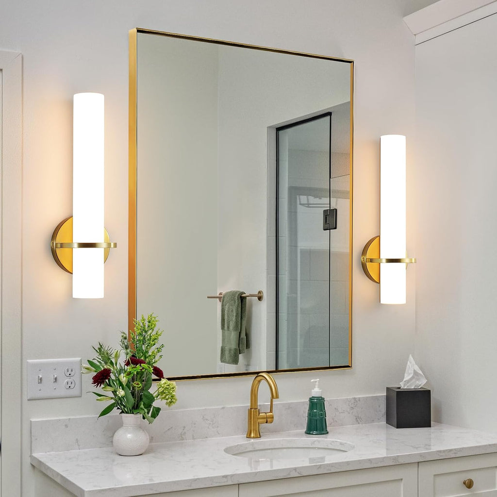 Gold Dimmable LED Acrylic Wall Sconces Set Two