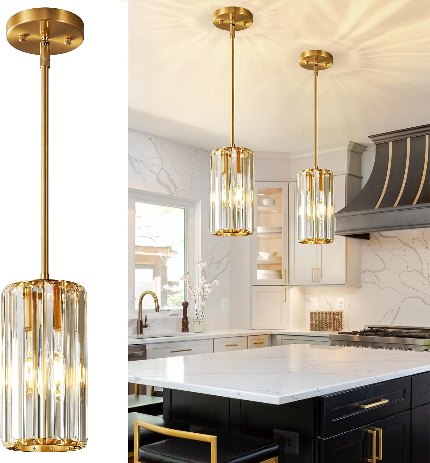 Adjustable Gold Crystal Mini Modern Pendant Lights