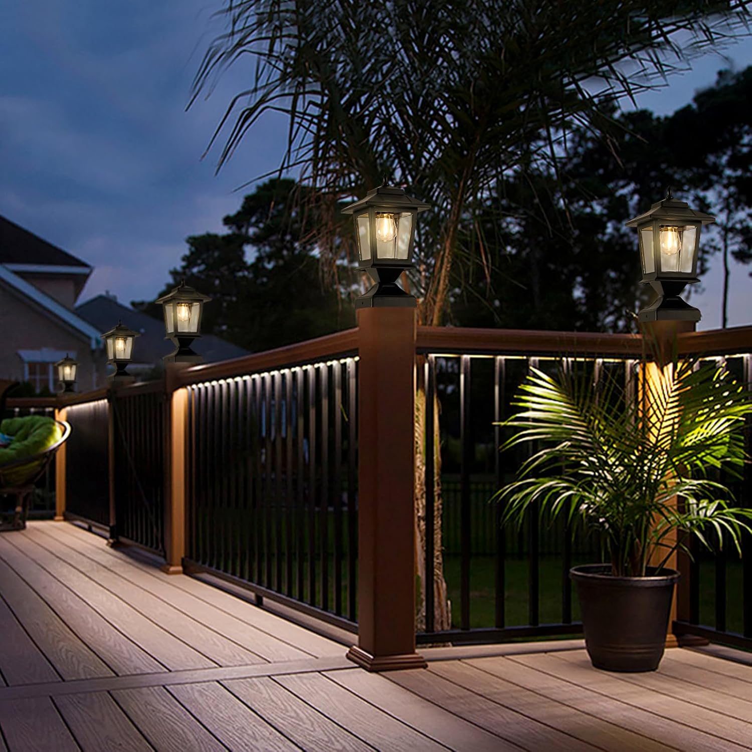 Black Solar Glass Post Cap Lights Set Two