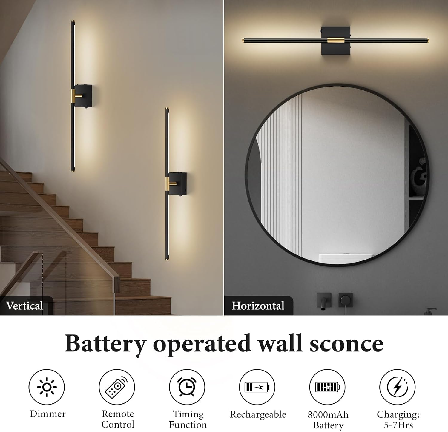 360 Rotatable Rechargeable Dimmable LED Wall Sconces Set