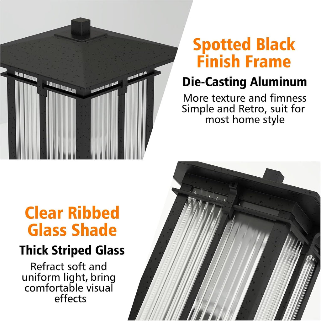 Black Ribbed Glass Outdoor Post Pole Lamp