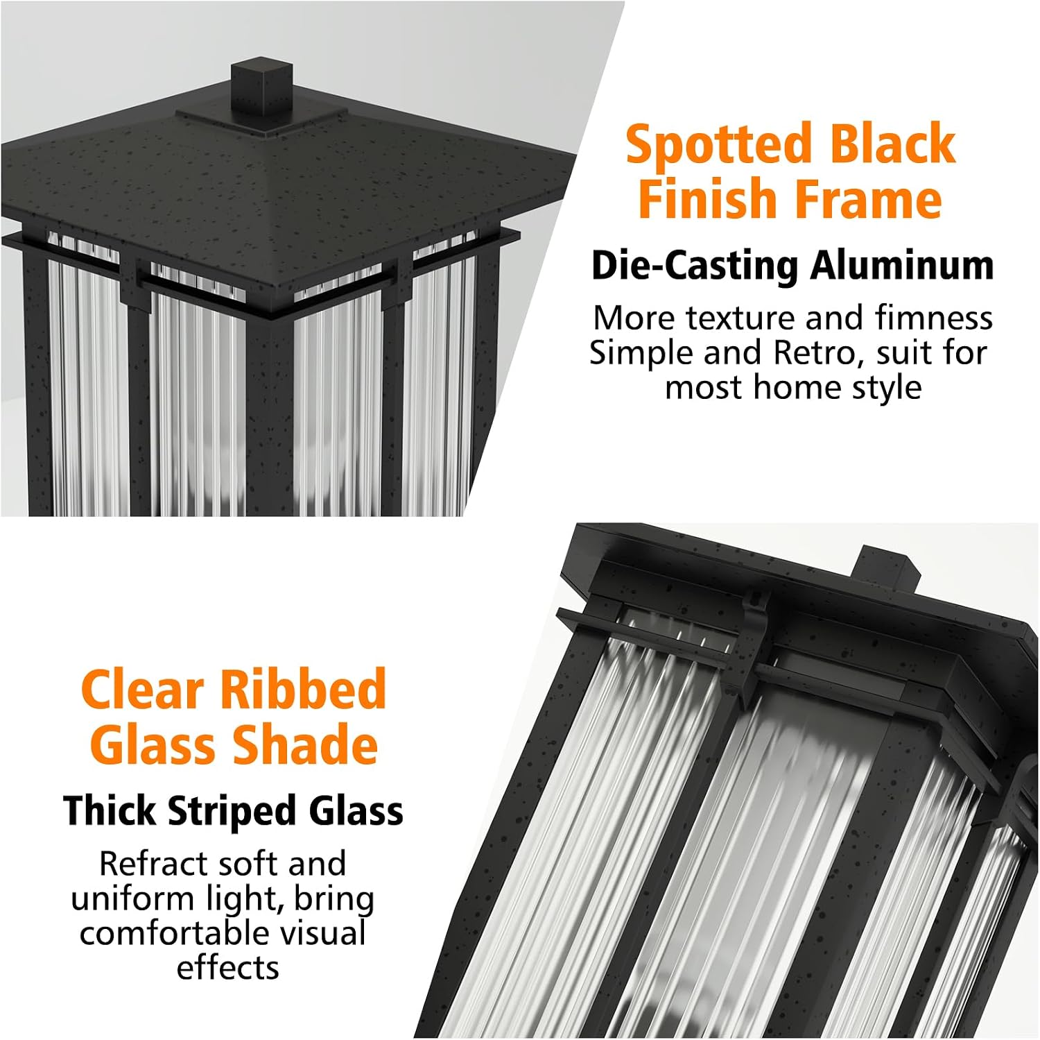 Black Ribbed Glass Outdoor Post Pole Lamp