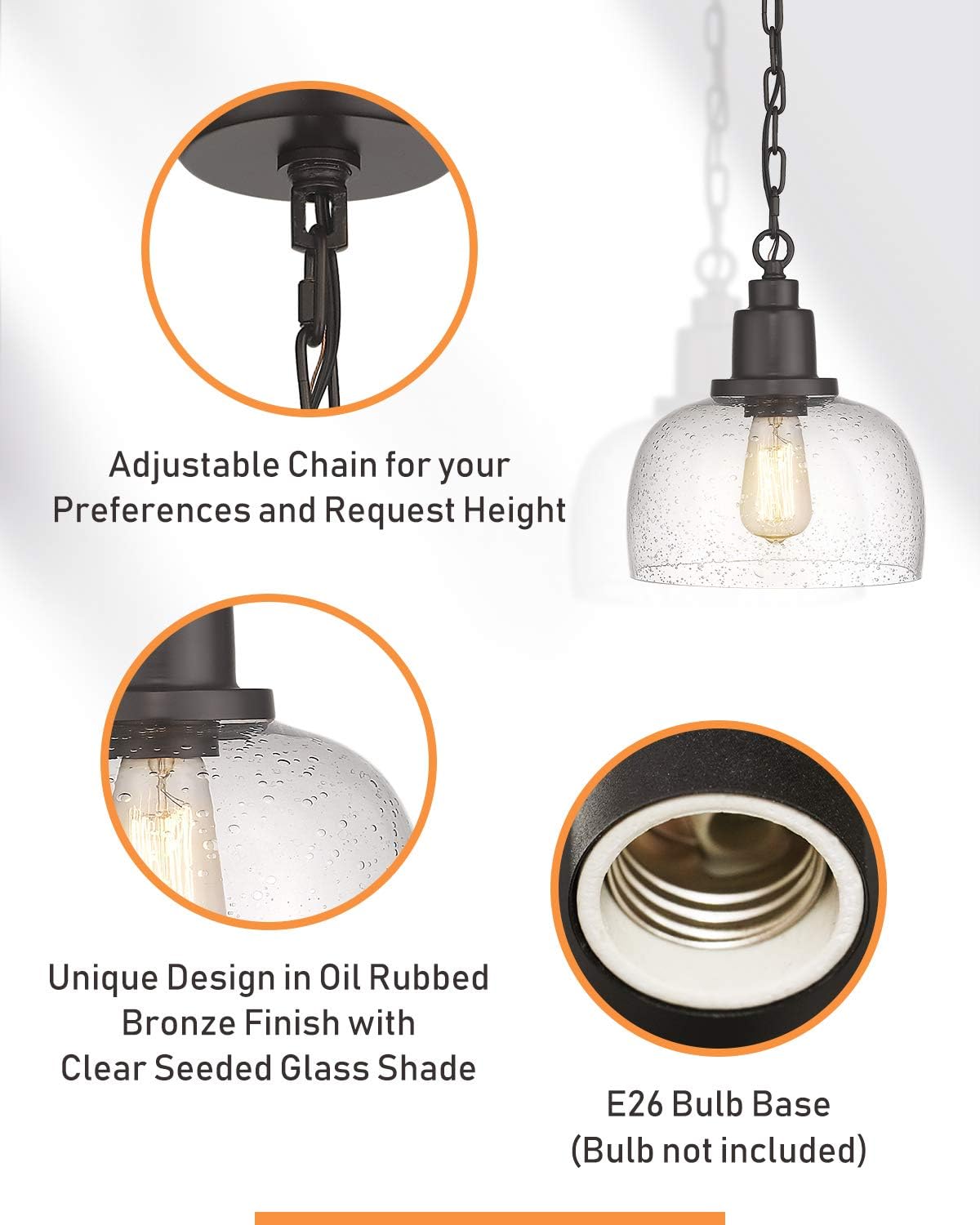 Vintage Farmhouse 9.3" Seeded Glass Bronze Pendant Light