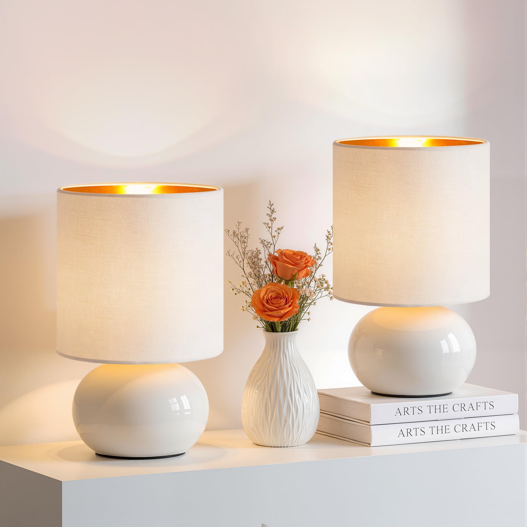 Blue Ceramic Bedside Table Lamps Set of Two