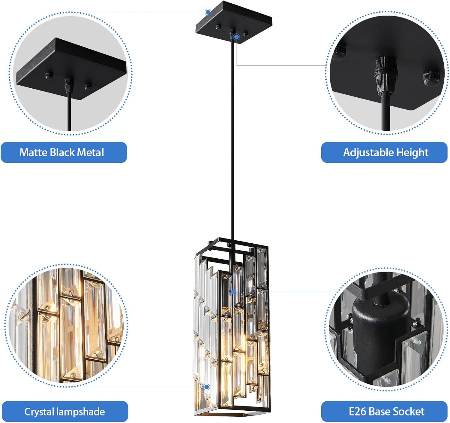 Adjustable Black Crystal Mini Modern Pendant Lights
