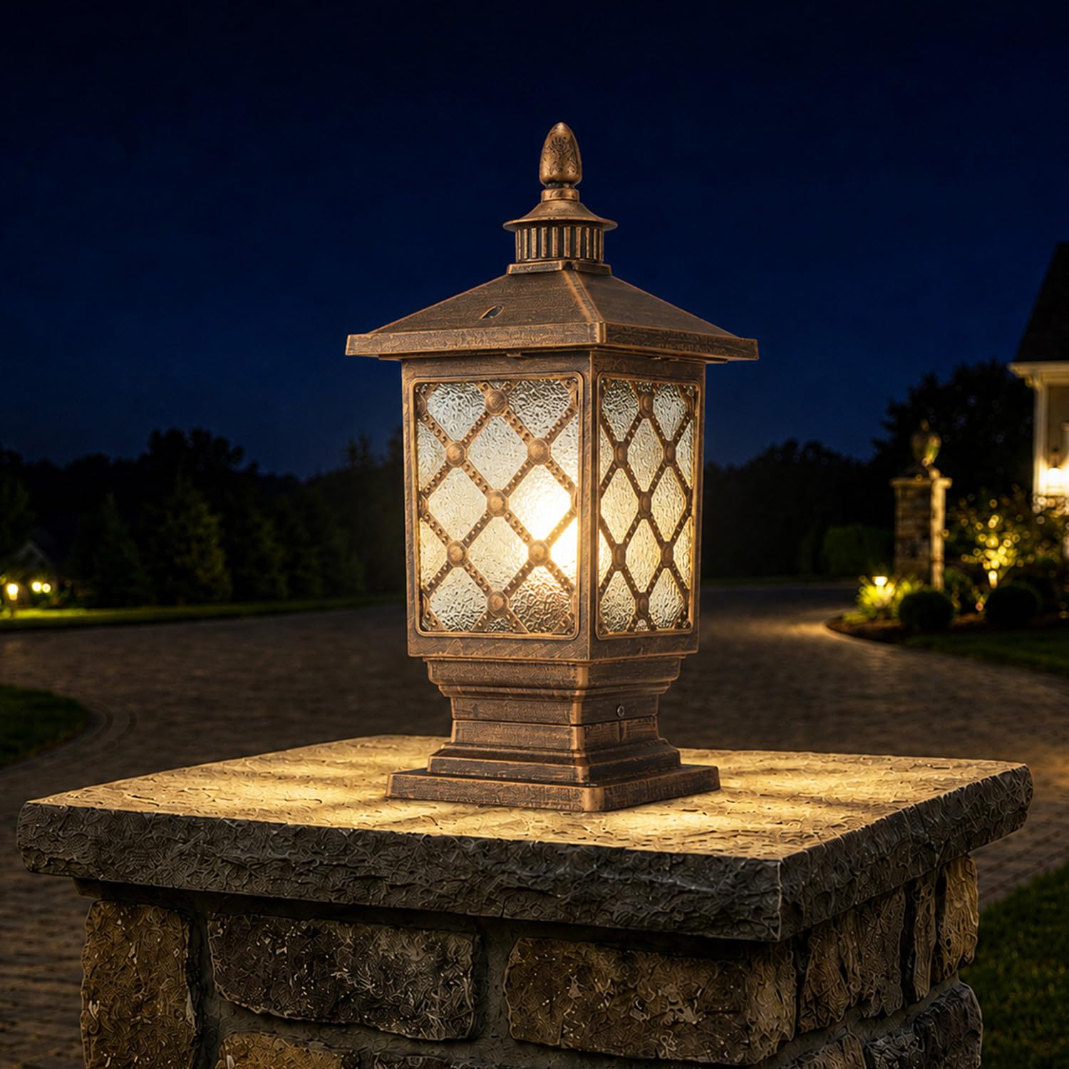 Waterproof Glass Outdoor Aluminum Post Lantern