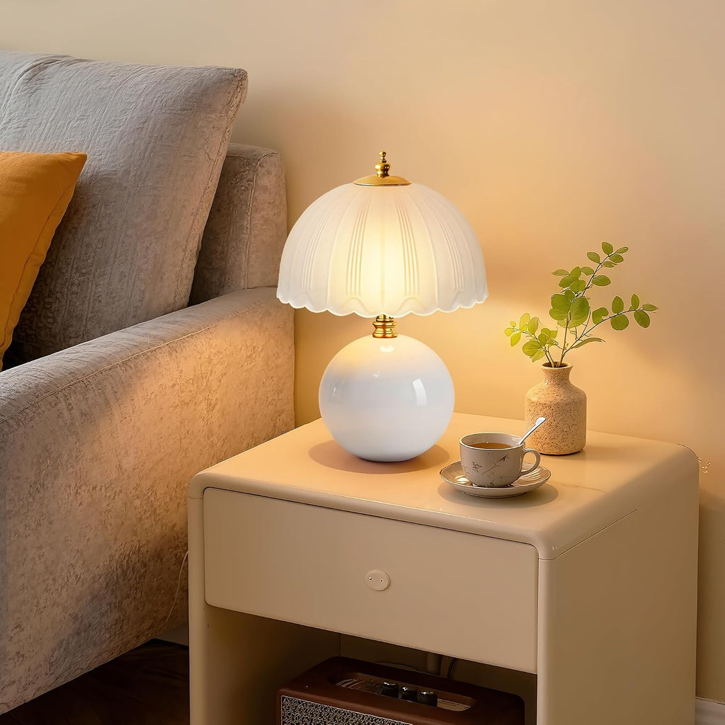 White Ceramic Mushroom Bedside Table Lamp
