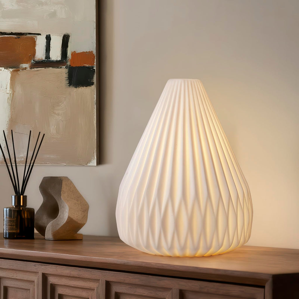 Dimmable White Ceramic Handcrafted Bedside Lamp