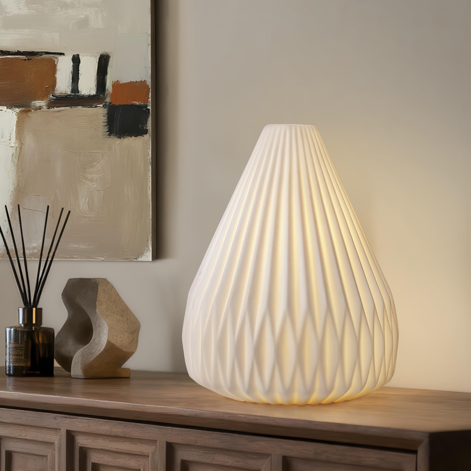 Dimmable White Ceramic Handcrafted Bedside Lamp