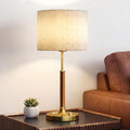 Mid Century Wood Gold Linen Bedside Table Lamp