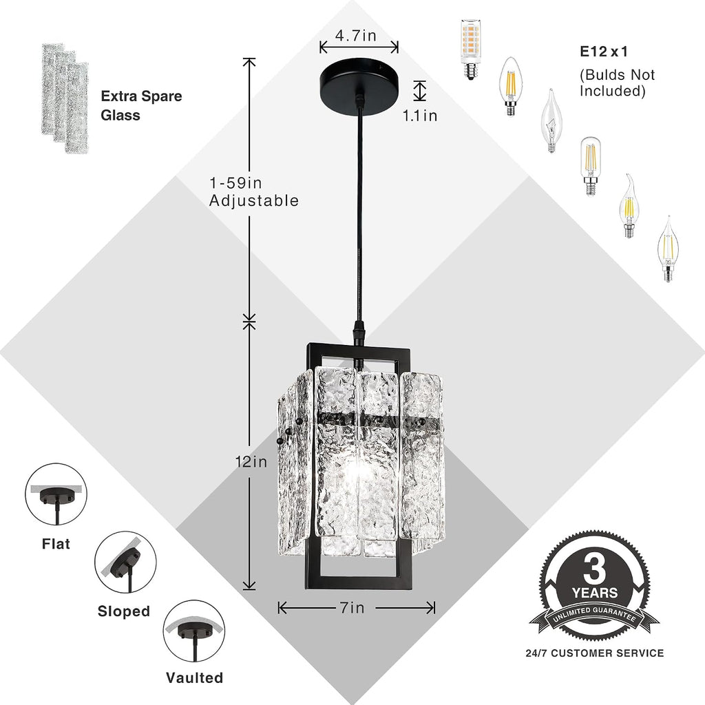 Water Ripple Crystal Adjustable Black Pendant Light