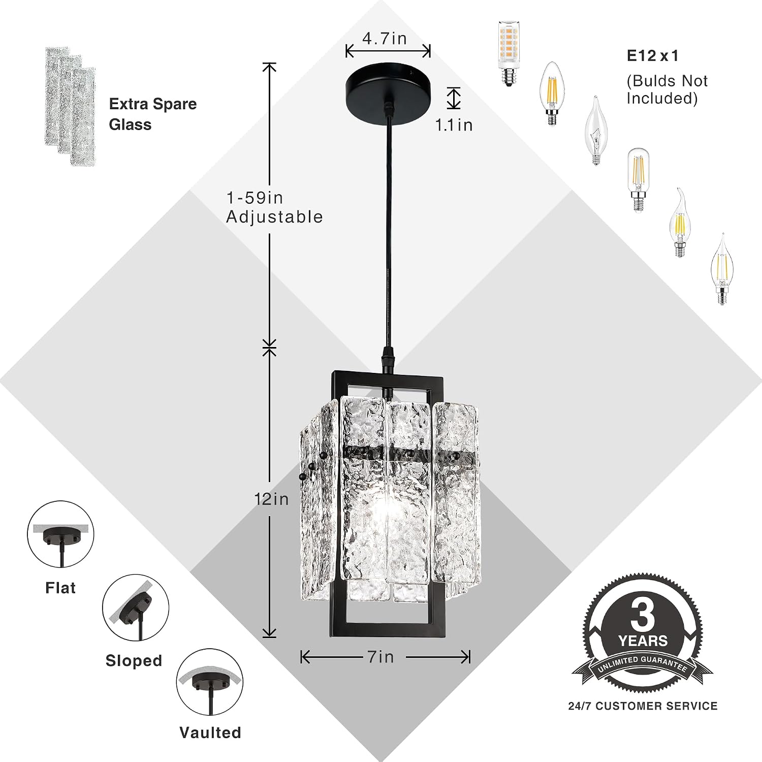 Water Ripple Crystal Adjustable Black Pendant Light