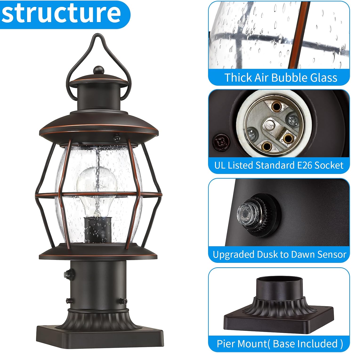 Bronze Dusk Dawn Waterproof Outdoor Post Lamp