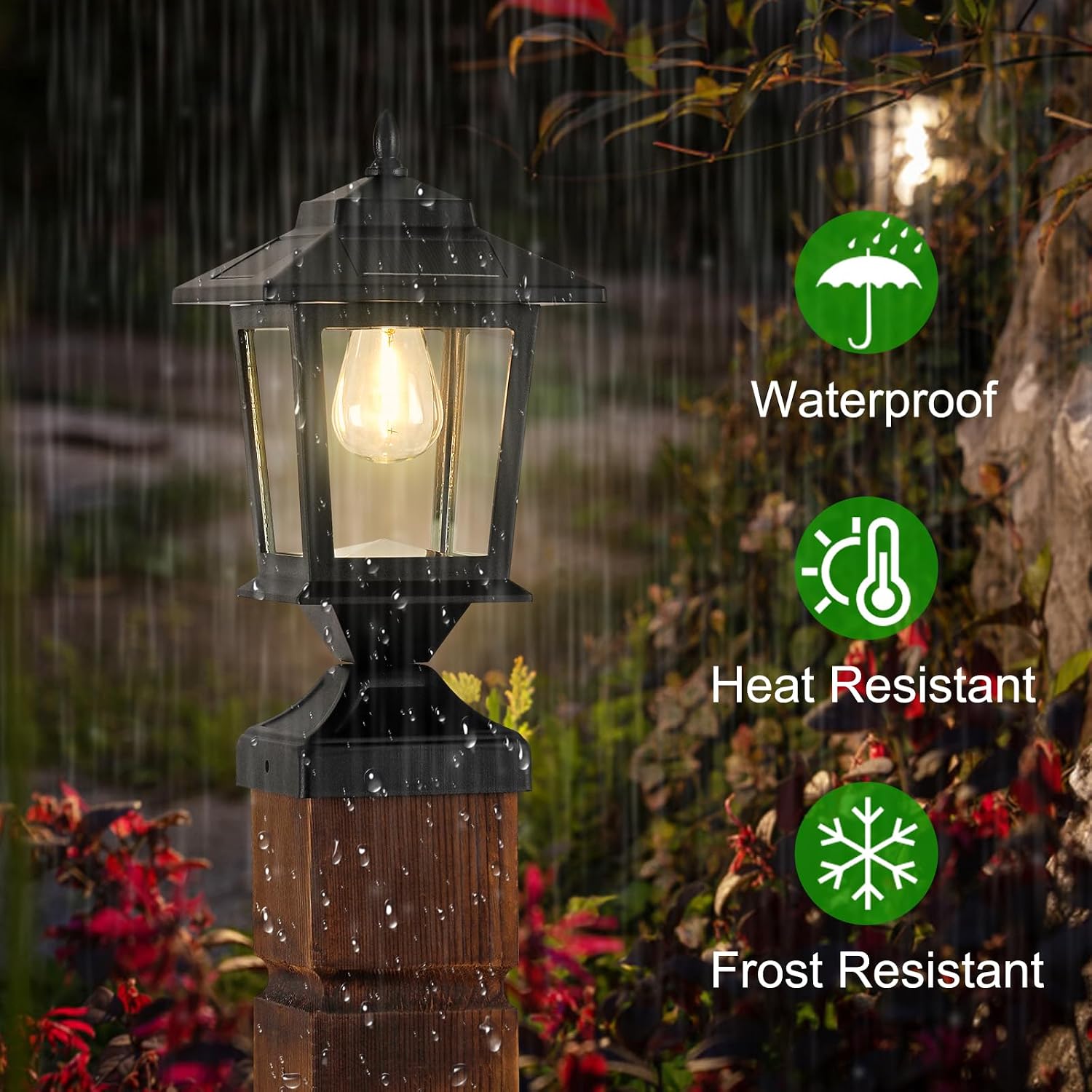 Black Solar Glass Post Cap Lights Set Two