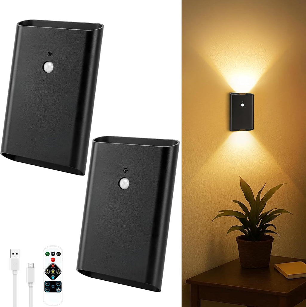 Motion Sensor Rechargeable Cordless Wall Sconces 2 Pack