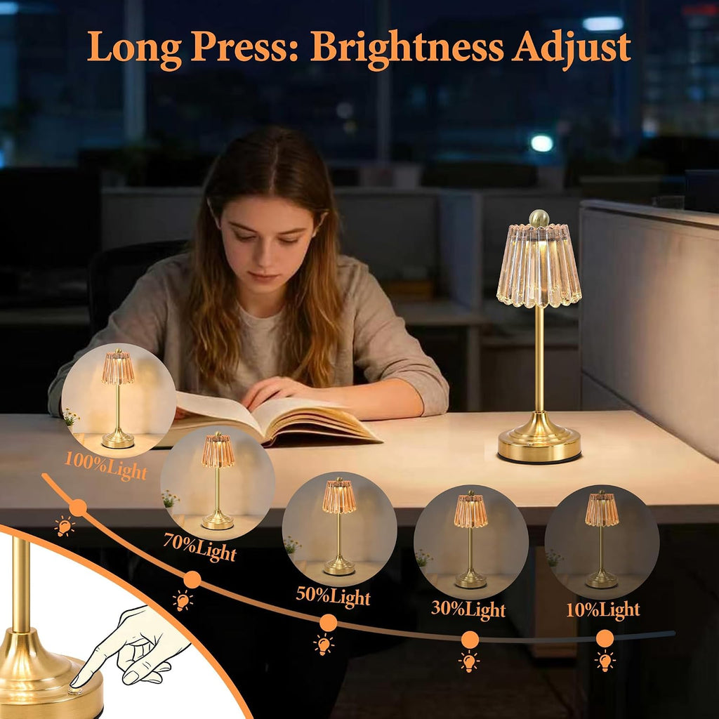 Cordless Touch Dimmable Glass Lamps Set of Two