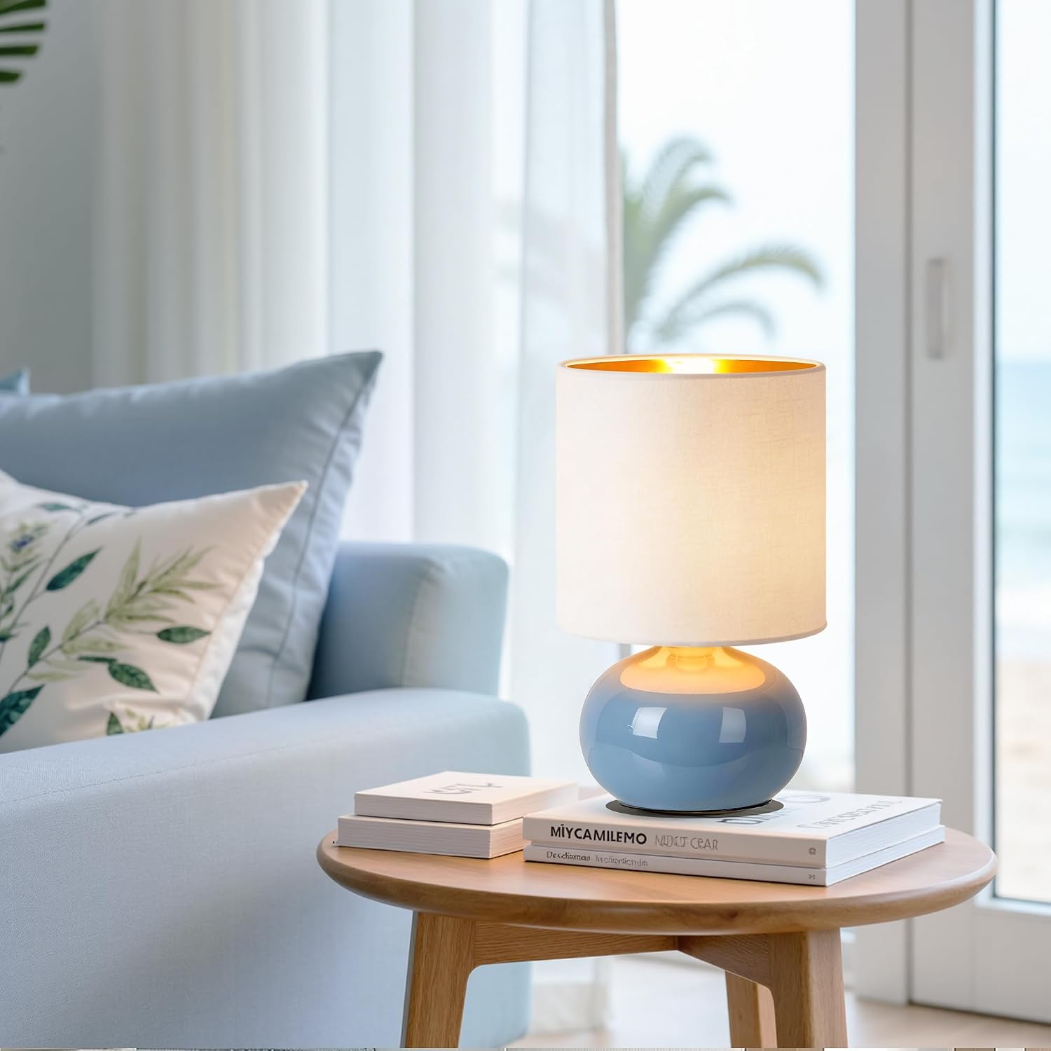 Blue Ceramic Bedside Table Lamps Set of Two