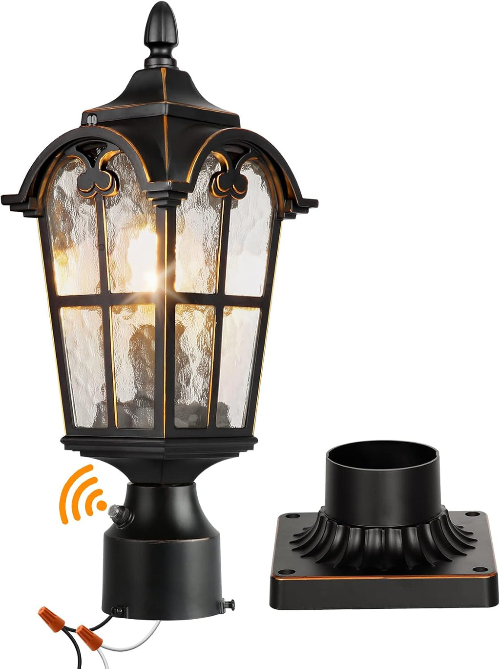 Roman Black Dusk Dawn Glass Outdoor Post Lantern