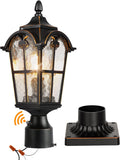 Roman Black Dusk Dawn Glass Outdoor Post Lantern