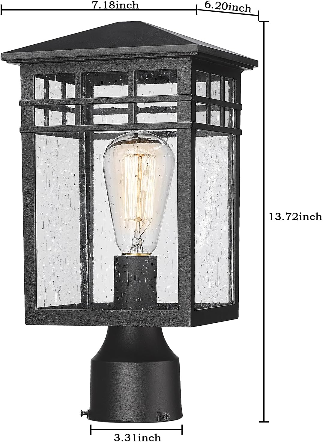 Black Seeded Glass Modern Outdoor Post Lantern