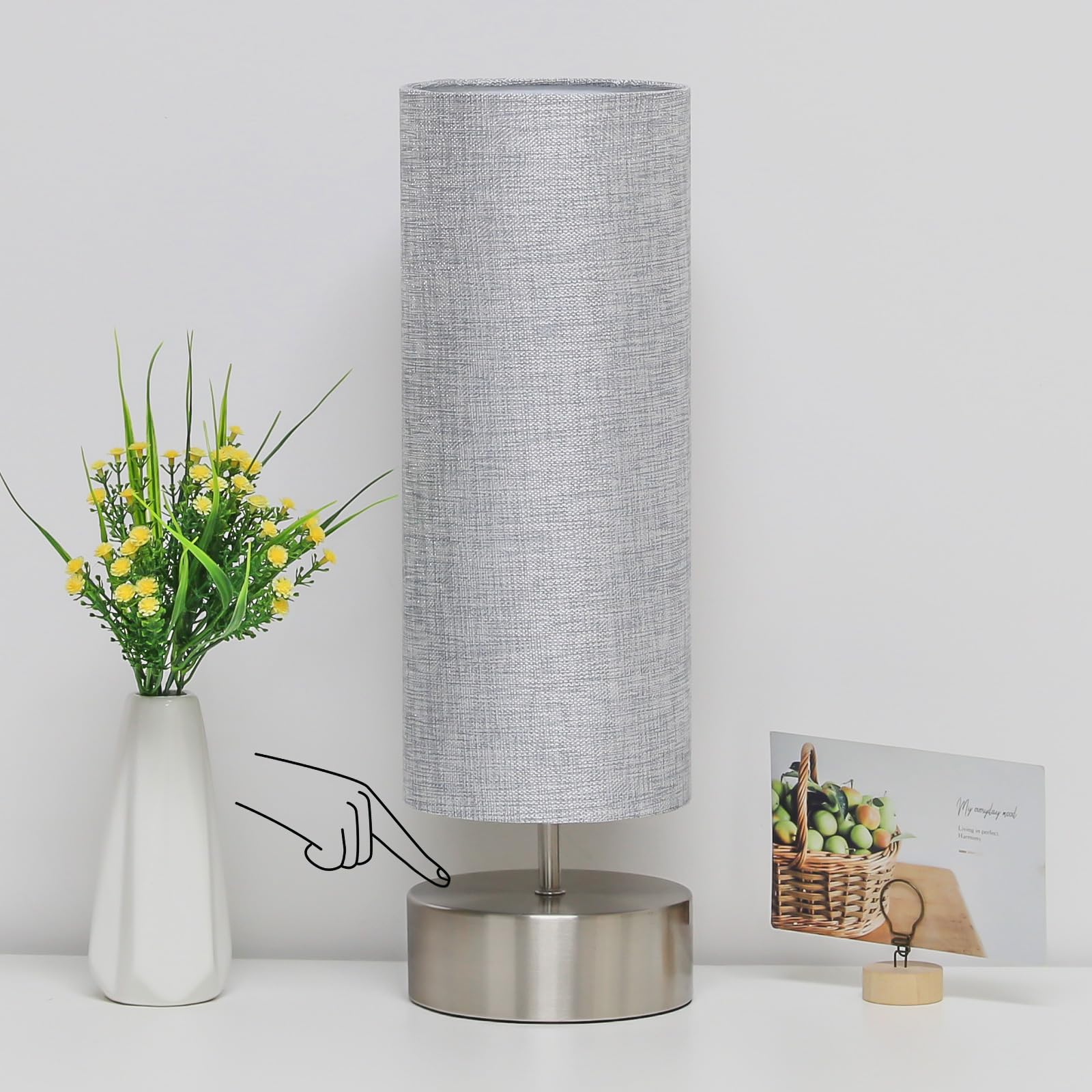 Touch Dimmable Fabric Shade Bedside Table Lamp