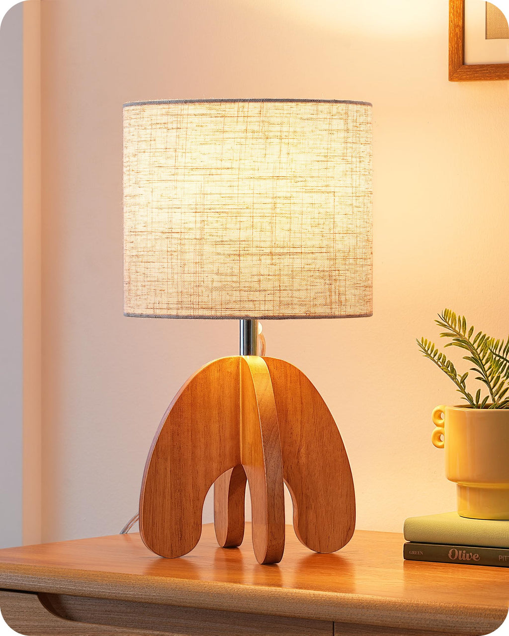 Grey Linen Wood Base Bedside Table Lamp