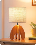 Grey Linen Wood Base Bedside Table Lamp