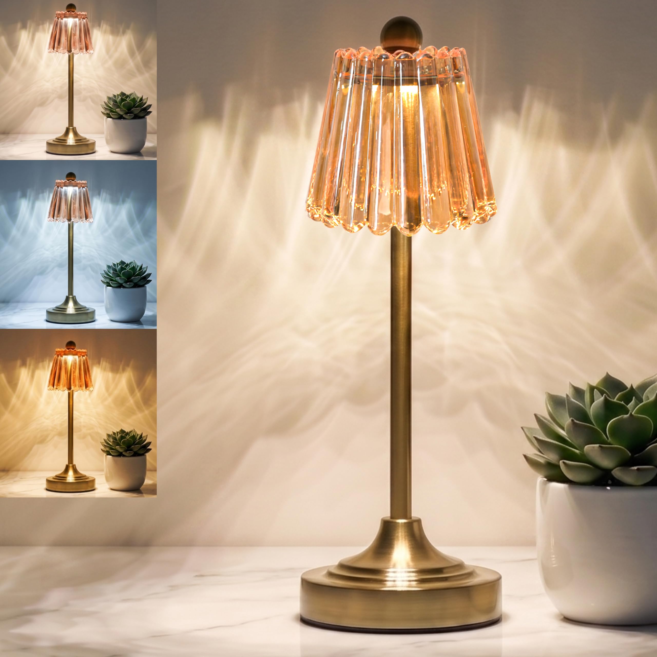 Touch Dimmable Green Glass Lamps Set of Two