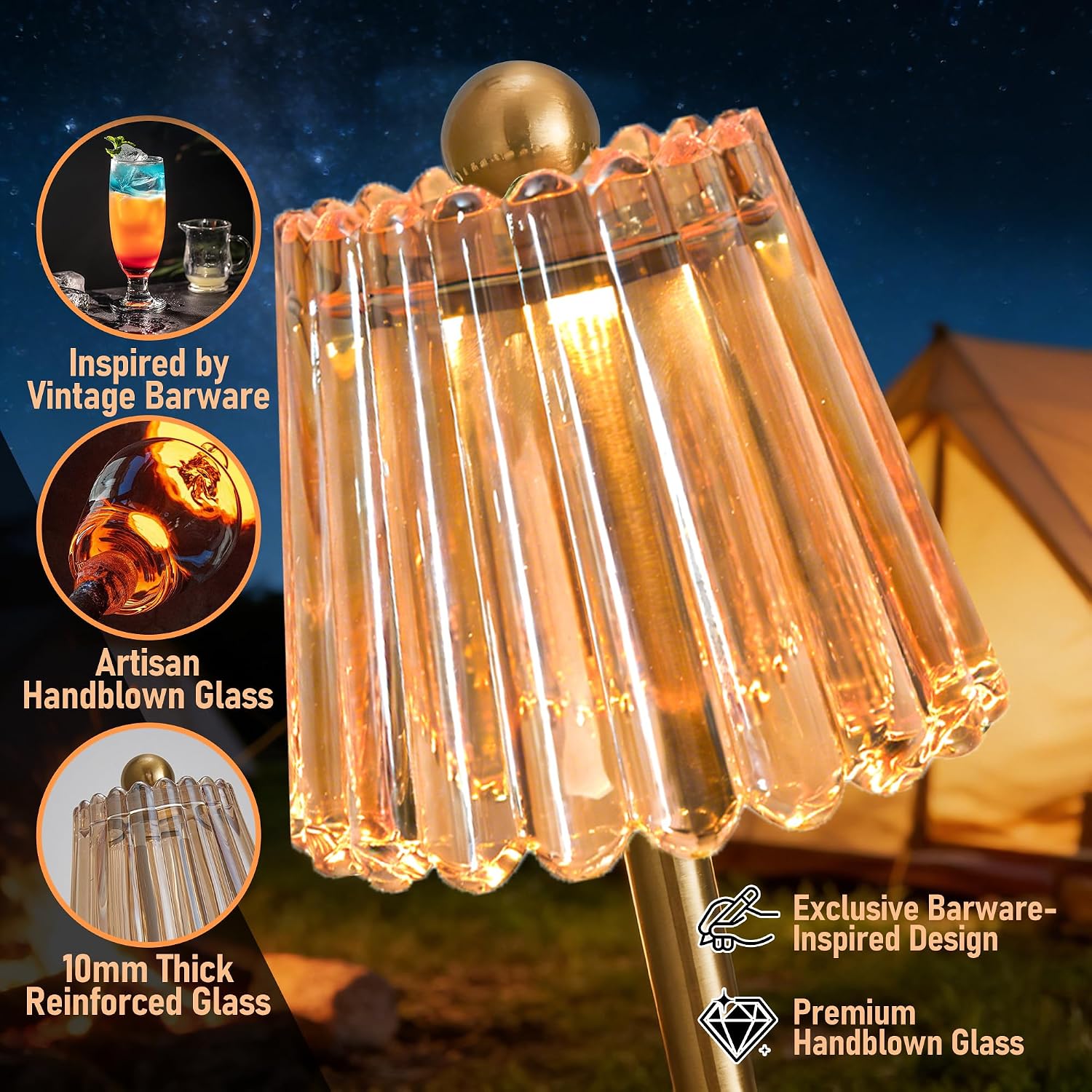 Cordless Touch Dimmable Glass Lamps Set of Two