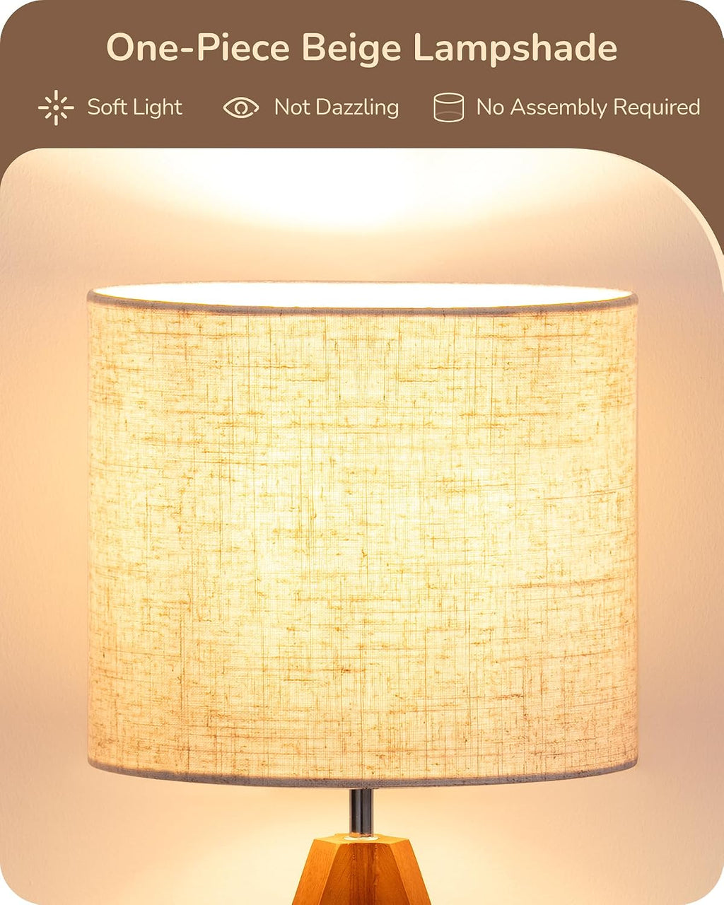 Wood Tripod Beige Linen Bedside Table Lamp