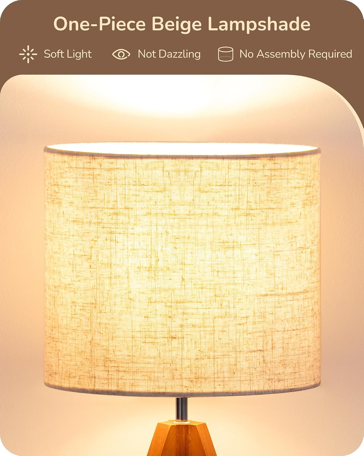 Wood Tripod Beige Linen Bedside Table Lamp