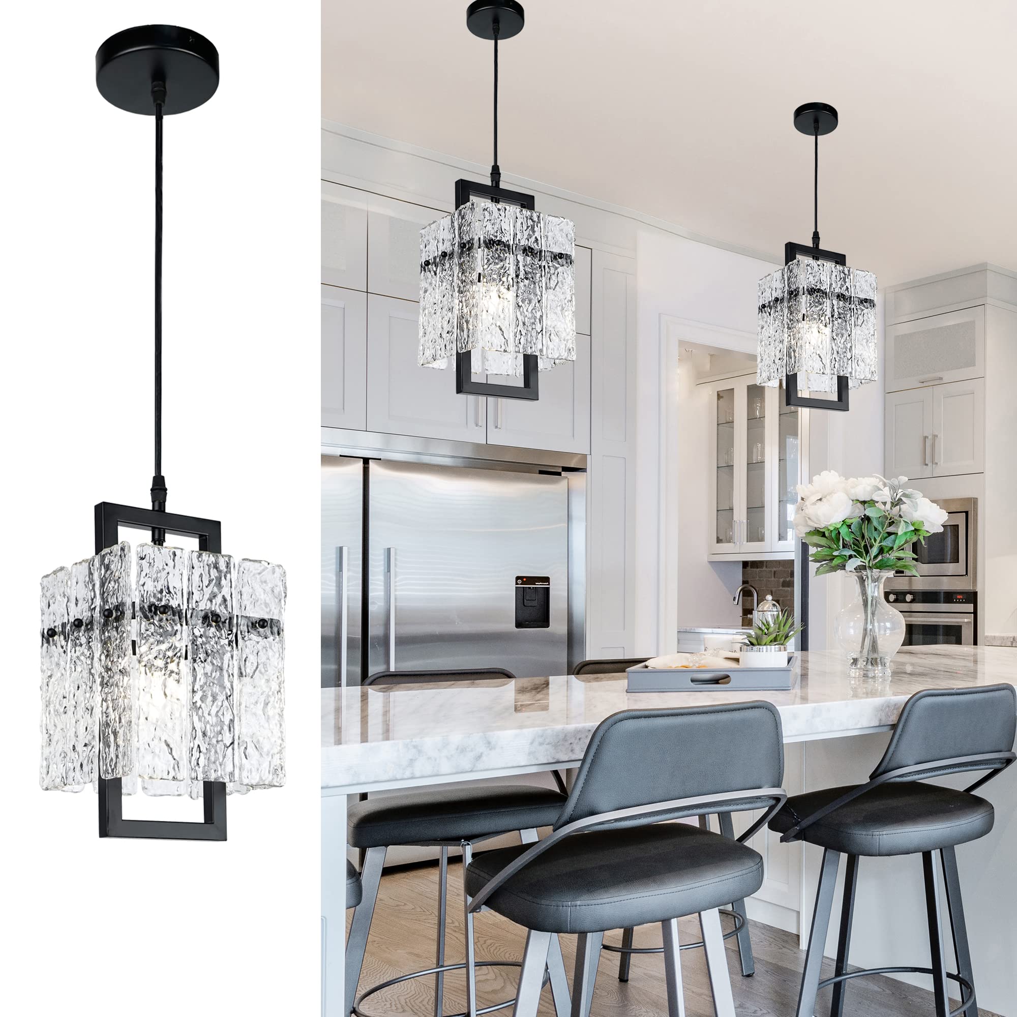 Water Ripple Crystal Adjustable Black Pendant Light