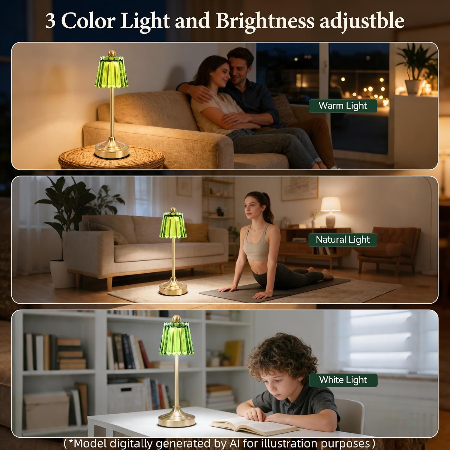 Touch Dimmable Green Glass Lamps Set of Two