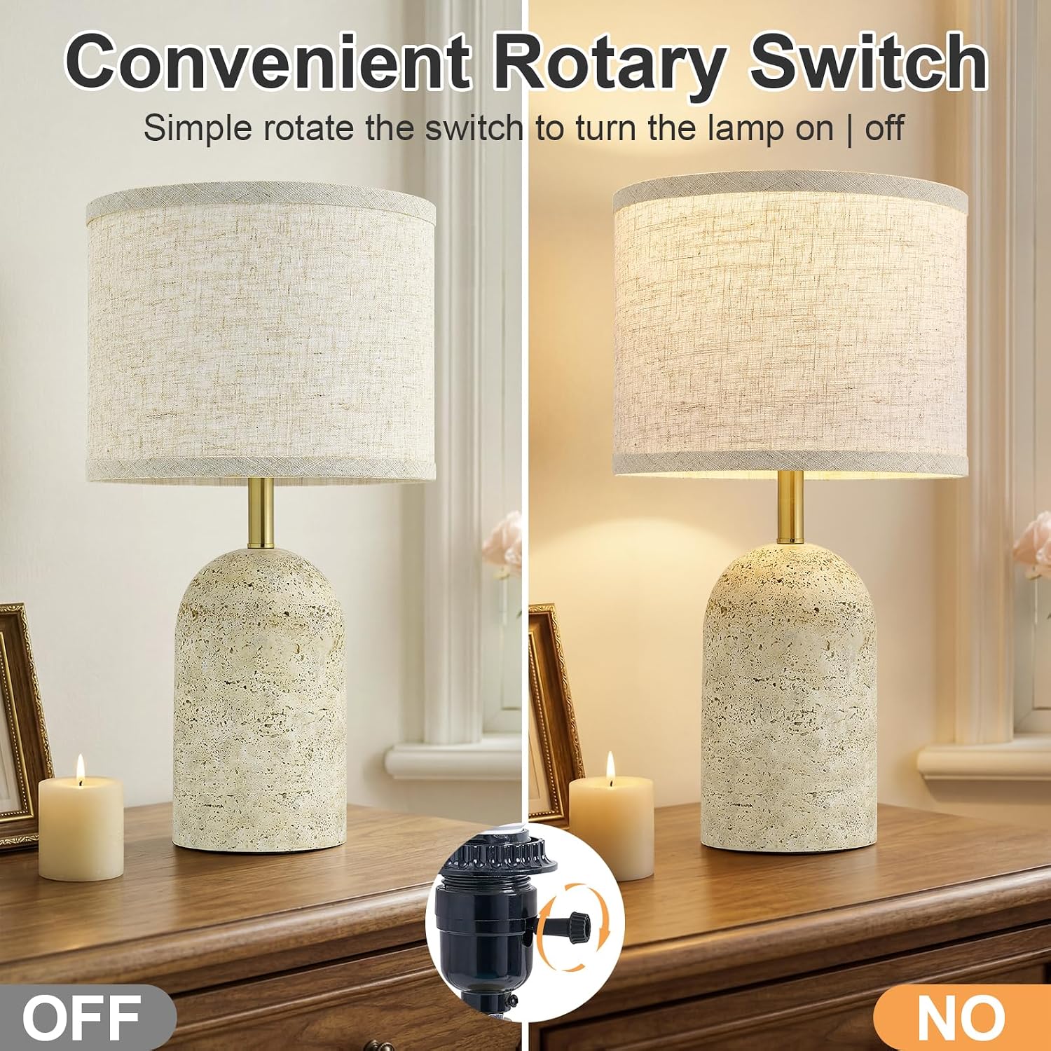 Stone Resin Bedside Table Lamps Set of Two