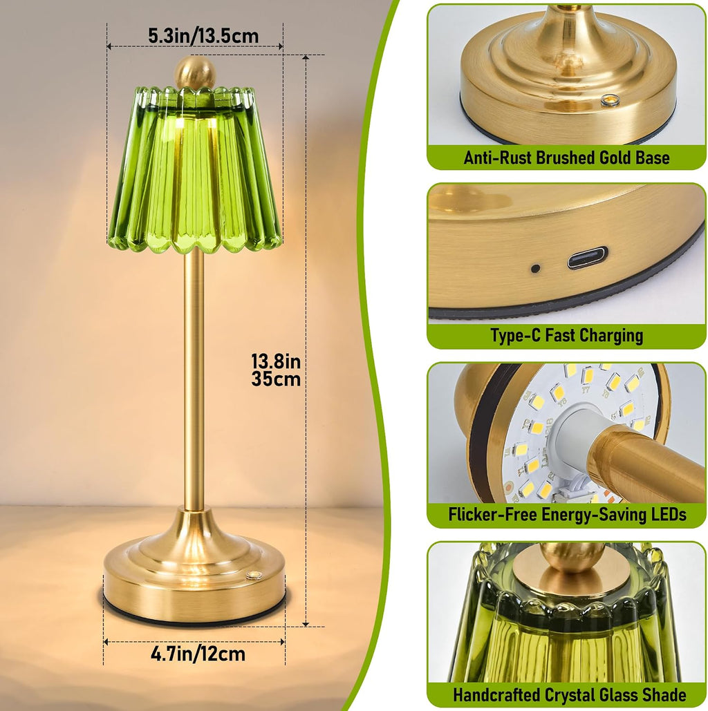 Touch Dimmable Green Glass Lamps Set of Two