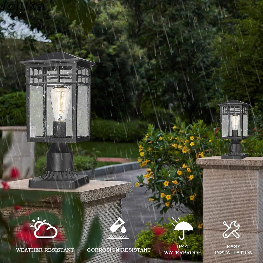 Black Seeded Glass Modern Outdoor Post Lantern