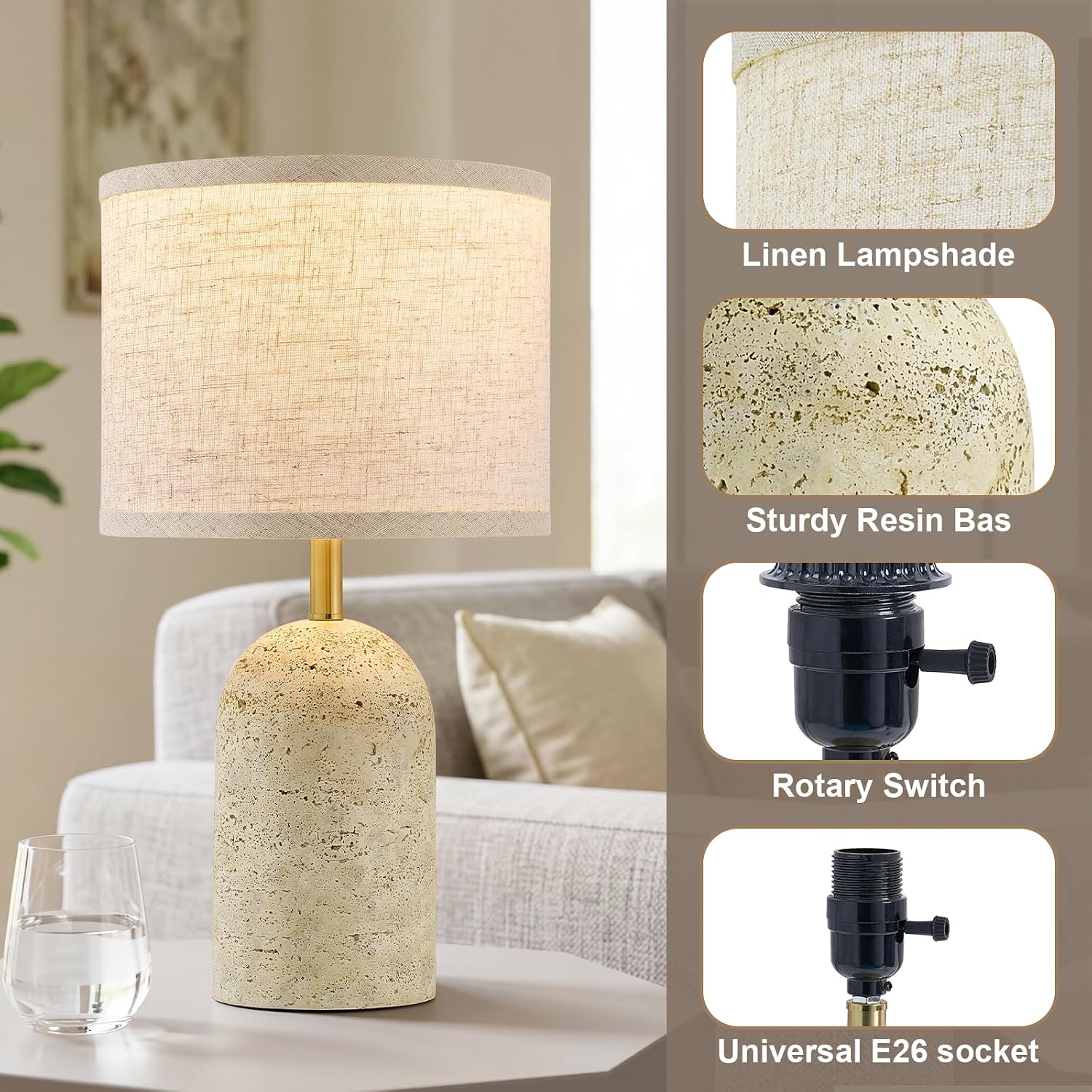 Stone Resin Bedside Table Lamps Set of Two