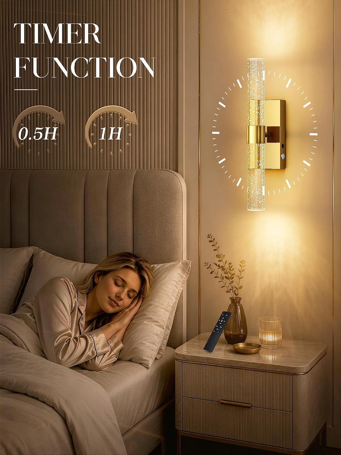 Cordless Dimmable Gold Wall Sconces Set of Two