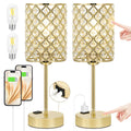 Touch Dimmable Gold Crystal Charging Bedside Lamp