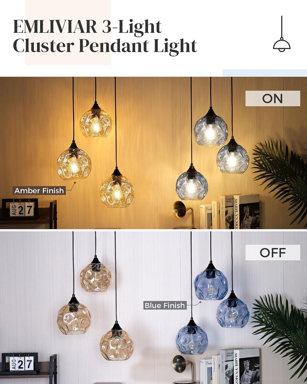 Hammered Glass Amber Linear Cluster Pendant Lamp