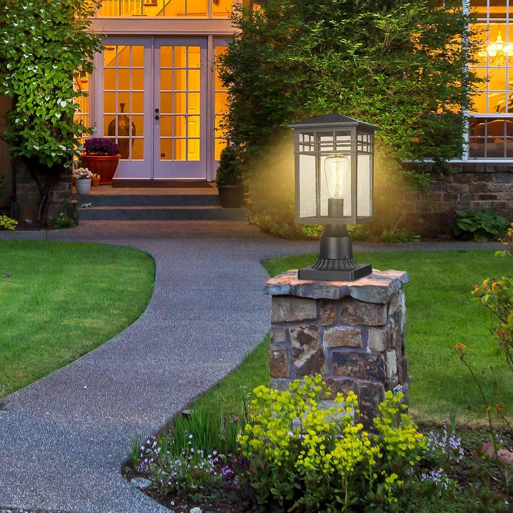 Black Seeded Glass Modern Outdoor Post Lantern