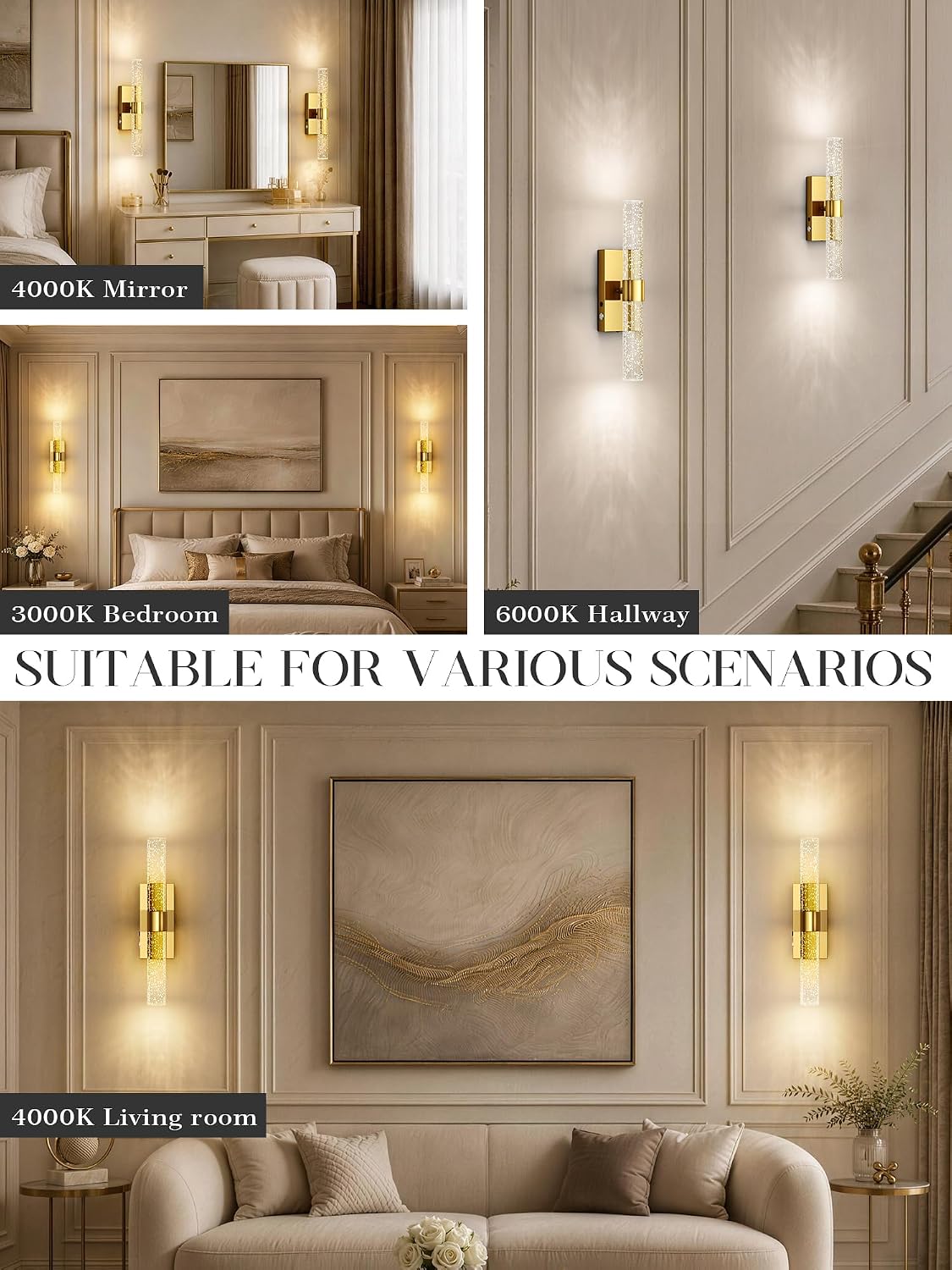 Cordless Dimmable Gold Wall Sconces Set of Two